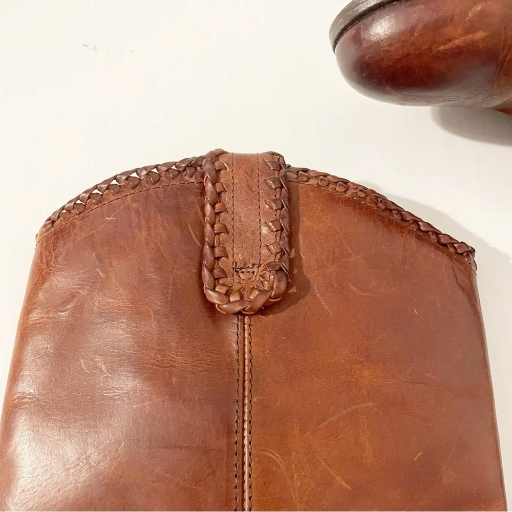 Frye Melissa Whip Tall Pull On Boots Size 9.5 Distressed Brown Leather Riding - Picture 4 of 16